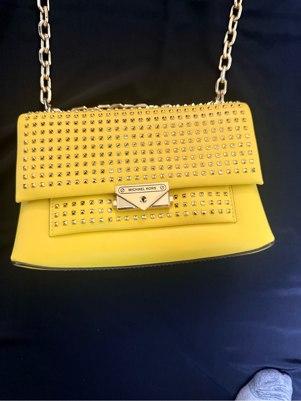 Michael Kors Yellow Studded Crossbody Bag with Gold Chain